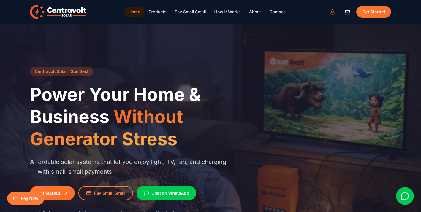 Centravolt Solar — Sun Best — Solar e-commerce with instalment payments, built for Nigeria