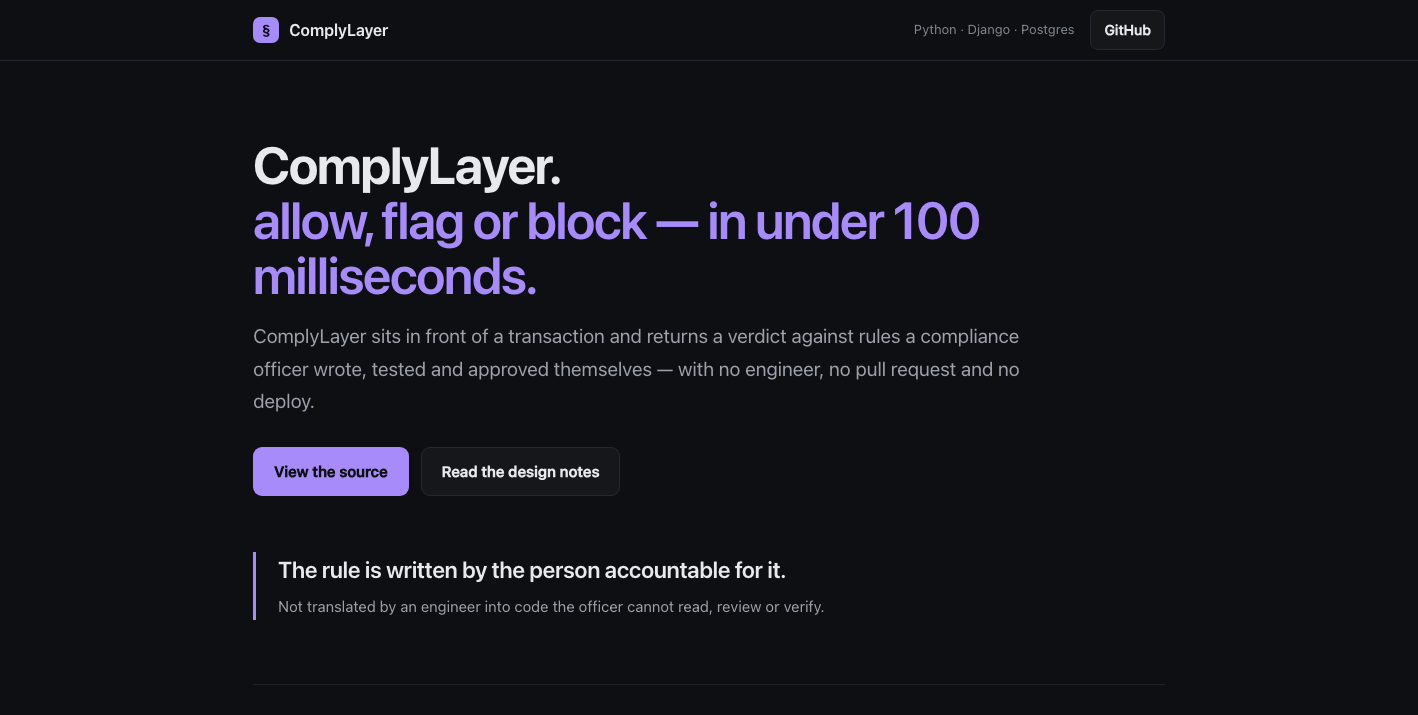 ComplyLayer — Compliance decisions in under 100ms