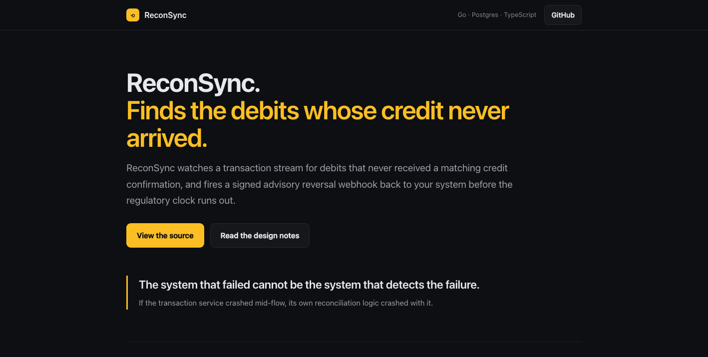 ReconSync — Finds the debits whose credit never arrived