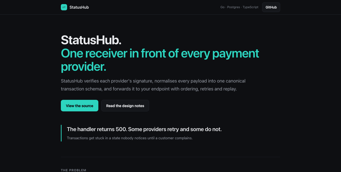 StatusHub — One receiver in front of every payment provider